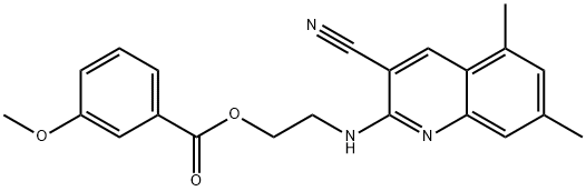 Benzoic acid, 3-methoxy-, 2-[(3-cyano-5,7-dimethyl-2-quinolinyl)amino]ethyl ester (9CI) Struktur