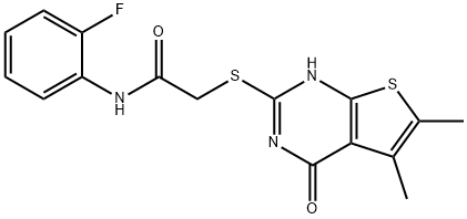 Acetamide, 2-[(1,4-dihydro-5,6-dimethyl-4-oxothieno[2,3-d]pyrimidin-2-yl)thio]-N-(2-fluorophenyl)- (9CI) Struktur