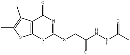 Acetic acid, [(1,4-dihydro-5,6-dimethyl-4-oxothieno[2,3-d]pyrimidin-2-yl)thio]-, 2-acetylhydrazide (9CI) Struktur