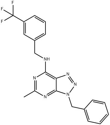 3H-1,2,3-Triazolo[4,5-d]pyrimidin-7-amine, 5-methyl-3-(phenylmethyl)-N-[[3-(trifluoromethyl)phenyl]methyl]- (9CI) Struktur