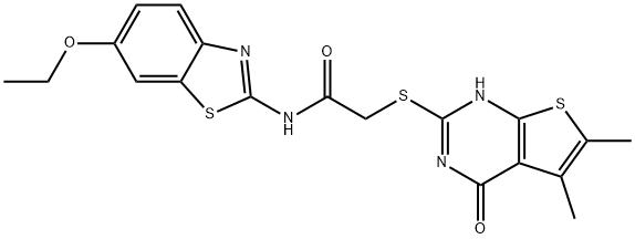 Acetamide, 2-[(1,4-dihydro-5,6-dimethyl-4-oxothieno[2,3-d]pyrimidin-2-yl)thio]-N-(6-ethoxy-2-benzothiazolyl)- (9CI) Struktur