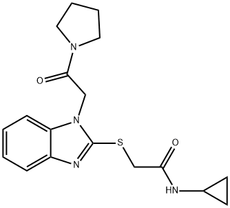 Acetamide, N-cyclopropyl-2-[[1-[2-oxo-2-(1-pyrrolidinyl)ethyl]-1H-benzimidazol-2-yl]thio]- (9CI) Struktur