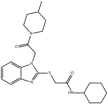 Acetamide, N-cyclohexyl-2-[[1-[2-(4-methyl-1-piperidinyl)-2-oxoethyl]-1H-benzimidazol-2-yl]thio]- (9CI) Struktur