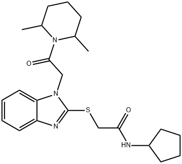 Acetamide, N-cyclopentyl-2-[[1-[2-(2,6-dimethyl-1-piperidinyl)-2-oxoethyl]-1H-benzimidazol-2-yl]thio]- (9CI) Struktur