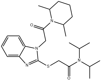 Acetamide, 2-[[1-[2-(2,6-dimethyl-1-piperidinyl)-2-oxoethyl]-1H-benzimidazol-2-yl]thio]-N,N-bis(1-methylethyl)- (9CI) Struktur