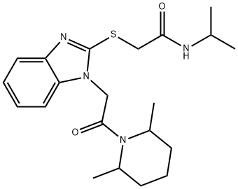 Acetamide, 2-[[1-[2-(2,6-dimethyl-1-piperidinyl)-2-oxoethyl]-1H-benzimidazol-2-yl]thio]-N-(1-methylethyl)- (9CI) Struktur