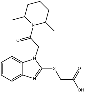 Acetic acid, [[1-[2-(2,6-dimethyl-1-piperidinyl)-2-oxoethyl]-1H-benzimidazol-2-yl]thio]- (9CI) Struktur