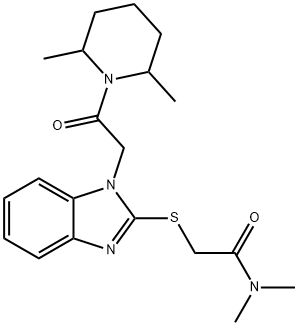 Acetamide, 2-[[1-[2-(2,6-dimethyl-1-piperidinyl)-2-oxoethyl]-1H-benzimidazol-2-yl]thio]-N,N-dimethyl- (9CI) Struktur