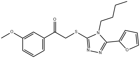 Ethanone, 2-[[4-butyl-5-(2-furanyl)-4H-1,2,4-triazol-3-yl]thio]-1-(3-methoxyphenyl)- (9CI) Struktur