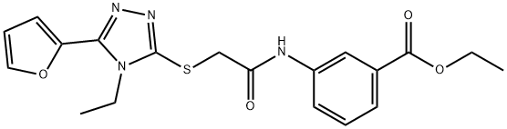 Benzoic acid, 3-[[[[4-ethyl-5-(2-furanyl)-4H-1,2,4-triazol-3-yl]thio]acetyl]amino]-, ethyl ester (9CI) Struktur