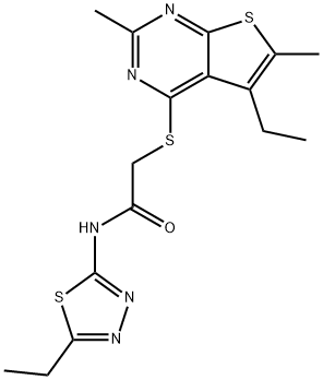 Acetamide, 2-[(5-ethyl-2,6-dimethylthieno[2,3-d]pyrimidin-4-yl)thio]-N-(5-ethyl-1,3,4-thiadiazol-2-yl)- (9CI) Struktur