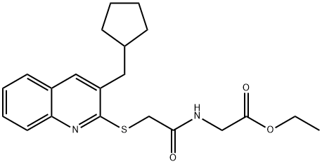 Glycine, N-[[[3-(cyclopentylmethyl)-2-quinolinyl]thio]acetyl]-, ethyl ester (9CI) Struktur