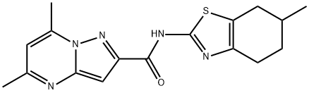 Pyrazolo[1,5-a]pyrimidine-2-carboxamide, 5,7-dimethyl-N-(4,5,6,7-tetrahydro-6-methyl-2-benzothiazolyl)- (9CI) Struktur