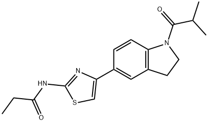 Propanamide, N-[4-[2,3-dihydro-1-(2-methyl-1-oxopropyl)-1H-indol-5-yl]-2-thiazolyl]- (9CI) Struktur