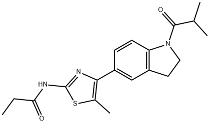 Propanamide, N-[4-[2,3-dihydro-1-(2-methyl-1-oxopropyl)-1H-indol-5-yl]-5-methyl-2-thiazolyl]- (9CI) Struktur