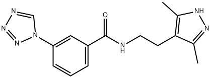 Benzamide, N-[2-(3,5-dimethyl-1H-pyrazol-4-yl)ethyl]-3-(1H-tetrazol-1-yl)- (9CI) Struktur