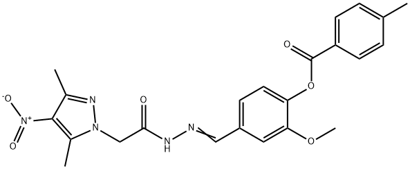 1H-Pyrazole-1-aceticacid,3,5-dimethyl-4-nitro-,[[3-methoxy-4-[(4-methylbenzoyl)oxy]phenyl]methylene]hydrazide(9CI) Struktur