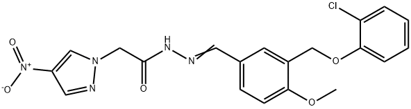 1H-Pyrazole-1-aceticacid,4-nitro-,[[3-[(2-chlorophenoxy)methyl]-4-methoxyphenyl]methylene]hydrazide(9CI) Struktur