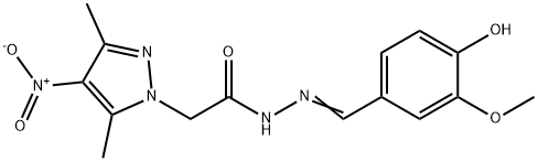 1H-Pyrazole-1-aceticacid,3,5-dimethyl-4-nitro-,[(4-hydroxy-3-methoxyphenyl)methylene]hydrazide(9CI) Struktur