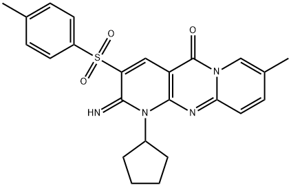 1-cyclopentyl-2-imino-8-methyl-3-[(4-methylphenyl)sulfonyl]-1,2-dihydro-5H-dipyrido[1,2-a:2,3-d]pyrimidin-5-one Struktur