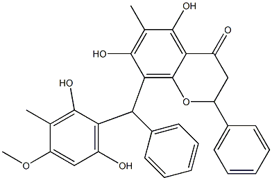 8-[(2,6-Dihydroxy-4-methoxy-3-methylphenyl)phenylmethyl]-2,3-dihydro-5,7-dihydroxy-6-methyl-2-phenyl-4H-1-benzopyran-4-one Struktur