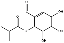 2-Methylpropanoic acid 2-formyl-4,5,6-trihydroxy-2-cyclohexen-1-yl ester Struktur