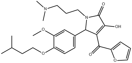 1-[3-(dimethylamino)propyl]-4-(2-furoyl)-3-hydroxy-5-[4-(isopentyloxy)-3-methoxyphenyl]-1,5-dihydro-2H-pyrrol-2-one Struktur