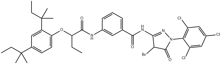 4-Bromo-3-[3-[2-(2,4-di-tert-pentylphenoxy)butyrylamino]benzoylamino]-1-(2,4,6-trichlorophenyl)-1H-pyrazol-5(4H)-one Struktur