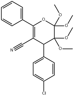 4-(4-chlorophenyl)-5,5,6,6-tetramethoxy-2-phenyl-4H-pyran-3-carbonitri le Struktur