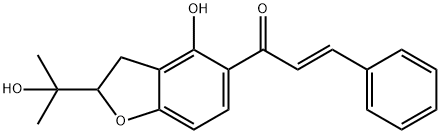 (E)-1-[2,3-Dihydro-4-hydroxy-2-(1-hydroxy-1-methylethyl)benzofuran-5-yl]-3-phenyl-2-propen-1-one Struktur