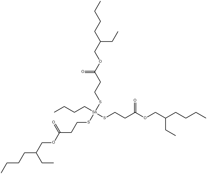 2-ethylhexyl 5-butyl-12-ethyl-5-[[3-[(2-ethylhexyl)oxy]-3-oxopropyl]thio]-9-oxo-10-oxa-4,6-dithia-5-stannahexadecanoate Struktur