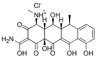 [(1S,3Z,4aS,11R,11aR,12S,12aR)-3-(amino-hydroxy-methylidene)-4a,6,7,12-tetrahydroxy-11-methyl-2,4,5-trioxo-11,11a,12,12a-tetrahydro-1H-tetracen-1-yl]-dimethyl-azanium chloride Struktur