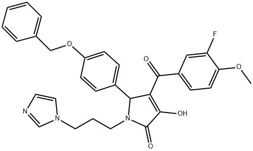 5-[4-(benzyloxy)phenyl]-4-(3-fluoro-4-methoxybenzoyl)-3-hydroxy-1-[3-(1H-imidazol-1-yl)propyl]-1,5-dihydro-2H-pyrrol-2-one Struktur