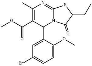 methyl 5-(5-bromo-2-methoxyphenyl)-2-ethyl-7-methyl-3-oxo-2,3-dihydro-5H-[1,3]thiazolo[3,2-a]pyrimidine-6-carboxylate Struktur