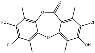 2,7-Dichloro-3,8-dihydroxy-1,4,6,9-tetramethyl-11H-dibenzo[b,e][1,4]dioxepin-11-one Struktur