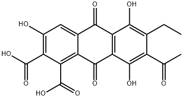 7-acetyl-6-ethyl-9,10-dihydro-3,5,8-trihydroxy-9,10-dioxoanthracene-1,2-dicarboxylic acid  Struktur