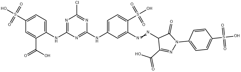 4-[[5-[[4-[(2-carboxy-4-sulphophenyl)amino]-6-chloro-1,3,5-triazin-2-yl]amino]-2-sulphophenyl]azo]-4,5-dihydro-5-oxo-1-(4-sulphophenyl)-1H-pyrazole-3-carboxylic acid Struktur