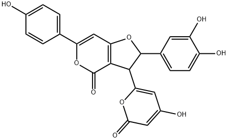 2-(3,4-Dihydroxyphenyl)-2,3-dihydro-3-(4-hydroxy-2-oxo-2H-pyran-6-yl)-6-(4-hydroxyphenyl)-4H-furo[3,2-c]pyran-4-one Struktur