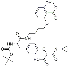 Benzoic acid, 2-[4-[[(2S)-3-[4-[1-carboxy-2-(cyclopropylaMino)-2-oxoethoxy]phenyl]-2-[[(1,1-diMethylethoxy)carbonyl]aMino]-1-oxopropyl]aMino]butoxy]-6-hydroxy-, 1-Methyl ester Struktur