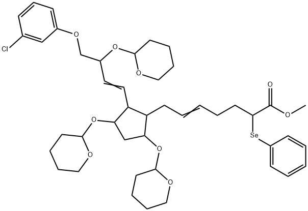 7-[2-[4-(3-Chlorophenoxy)-3-[(tetrahydro-2H-pyran-2-yl)oxy]-1-butenyl]-3,5-bis[(tetrahydro-2H-pyran-2-yl)oxy]cyclopentyl]-2-phenylseleno-5-heptenoic acid methyl ester Struktur