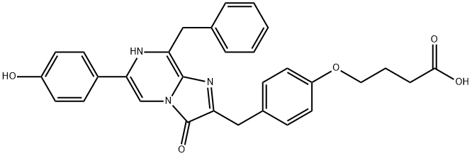 Butanoic  acid,  4-[4-[[3,7-dihydro-6-(4-hydroxyphenyl)-3-oxo-8-(phenylmethyl)imidazo[1,2-a]pyrazin-2-yl]methyl]phenoxy]- Struktur