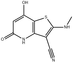 Thieno[3,2-b]pyridine-3-carbonitrile, 4,5-dihydro-7-hydroxy-2-(methylamino)-5-oxo- (9CI) Struktur