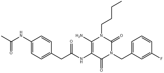 Benzeneacetamide,  4-(acetylamino)-N-[6-amino-1-butyl-3-[(3-fluorophenyl)methyl]-1,2,3,4-tetrahydro-2,4-dioxo-5-pyrimidinyl]- Struktur