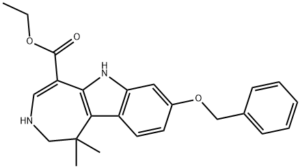 Azepino[4,5-b]indole-5-carboxylic acid, 1,2,3,6-tetrahydro-1,1-dimethyl-8-(phenylmethoxy)-, ethyl ester Struktur