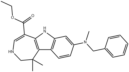 Azepino[4,5-b]indole-5-carboxylic acid, 1,2,3,6-tetrahydro-1,1-dimethyl-8-[methyl(phenylmethyl)amino]-, ethyl ester Struktur