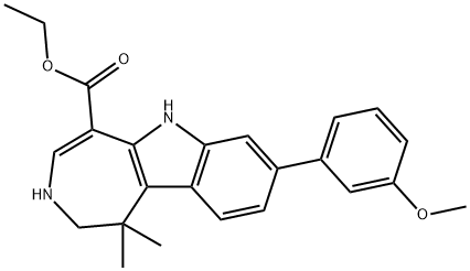 Azepino[4,5-b]indole-5-carboxylic acid, 1,2,3,6-tetrahydro-8-(3-methoxyphenyl)-1,1-dimethyl-, ethyl ester Struktur