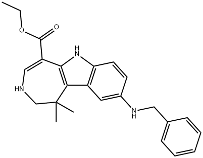 Azepino[4,5-b]indole-5-carboxylic acid, 1,2,3,6-tetrahydro-1,1-dimethyl-9-[(phenylmethyl)amino]-, ethyl ester Struktur