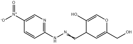 6-(hydroxymethyl)-4-[[(5-nitropyridin-2-yl)hydrazinylidene]methyl]-4H- pyran-3-ol Struktur