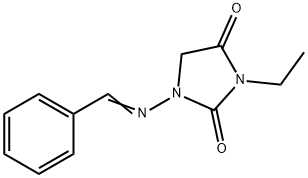 1-(benzylideneamino)-3-ethyl-imidazolidine-2,4-dione Struktur