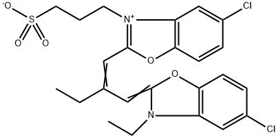 5-chloro-2-[2-[(5-chloro-3-ethyl-3H-benzoxazol-2-ylidene)methyl]but-1-enyl]-3-(3-sulphonatopropyl)benzoxazolium Struktur